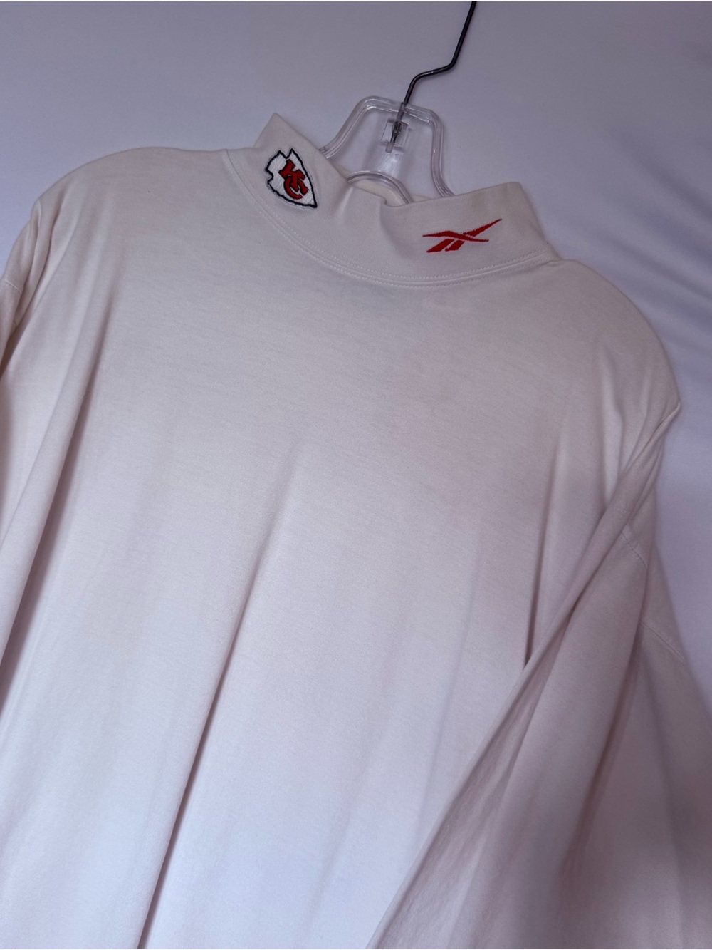 Reebok x NFL Proline Kansas City Chiefs White Mock-Neck Long Sleeve Shirt Mens L